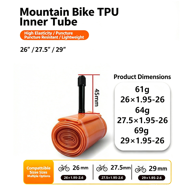 Mountain Biking Tube - マウンテンバイク用TPUインナーチューブ 26/27.5/29x1.95-2.6インチ マウンテンバイクタイヤ シュレーダーバルブ 軽量＆弾力性 耐パンク性